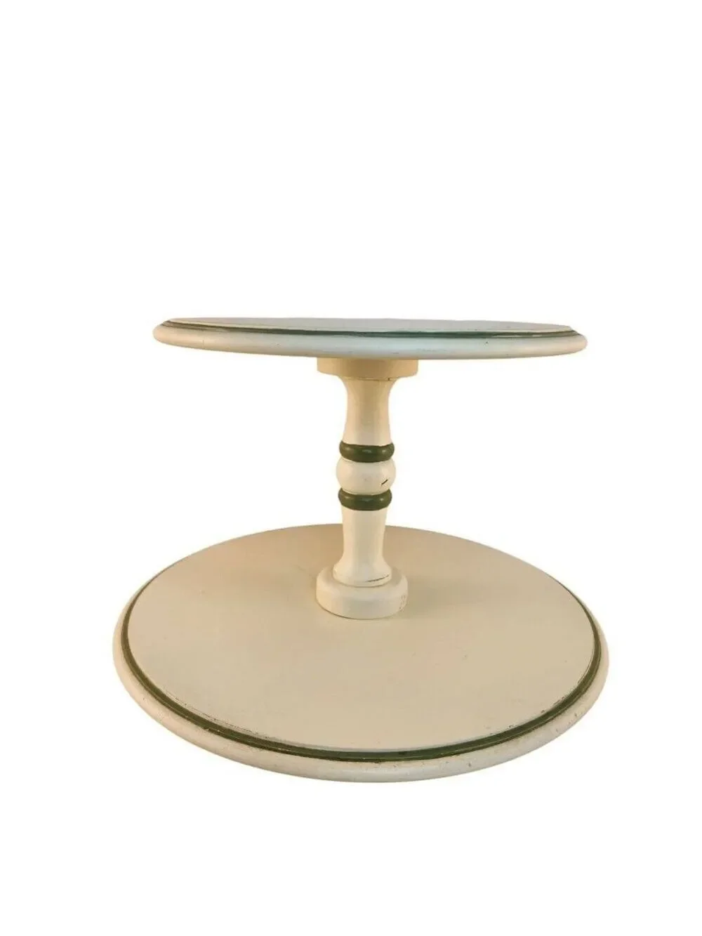 Rustic Two Tier Wooden Stand, Distressed Cream Green Tray, Farmhouse Tiered Disp